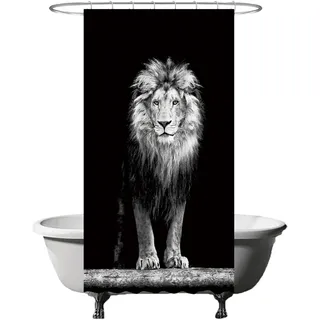 Ulticool Duschvorhang - Löwe Löwe Kopf Natur Tiere - 120 x 200 cm - waschbar - Anti Schimmel - mit 8 Ringen - Schwarz Weiß Grau