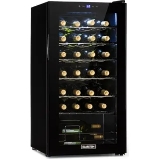 Klarstein Weinkühlschrank, 1 Zonen Getränkekühlschrank Klein, Kleiner Weinschrank 74L, Wein-Kühlschrank Klein mit Glastür, Indoor/Outdoor Flaschenkühlschrank, Wine Fridge 5-18°C, 28 Flaschen - Schwarz