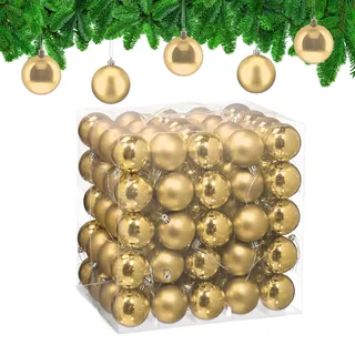 Relaxdays Weihnachtskugeln 100er Set, Weihnachtsdeko, matt & glänzend, Christbaumkugel ∅ 6 cm, Weihnachtsbaumdeko, Gold