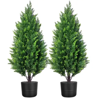 90cm hohe künstliche Zedernbäume im Topf 2er-Set, realistische immergrüne Formgehölze, UV-beständig & wetterfest, künstliche Topfpflanzen für Veranda, Garten, Balkon und Innendekoration