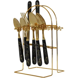 HOME DECO FACTORY, KA0534, 24-Piece Cutlery Set in Black and Gold Stainless Steel, elegant and modern Design, ideal for Dinners and Daily Meals, Easy to Maintain, Size: 24 Pieces, Black and Gold