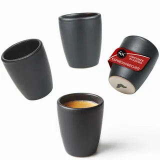 Mr. Barista® 4er Set Espressobecher - handmade - perfekt für Espresso - 80ml - spülmaschinenfest - schwarz matt