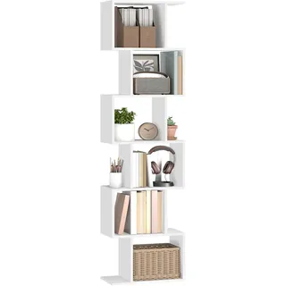 VASAGLE Bücherregal, Regal mit 6 Ebenen, 24 x 40 x 191 cm, Standregal, Büroregal, freistehend, Dekoregal, zur Präsentation, modern, für Wohnzimmer, Schlafzimmer, Büro, weiß LBC461W01