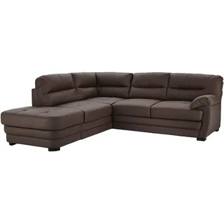 Mivano Ecksofa Royale / Zeitloses Schlafsofa in L-Form mit Bettfunktion, Stauraum, Ottomane und hohen Rückenlehnen / 246 x 90 x 230 / Lederoptik, braun
