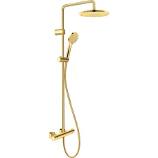 Duravit Duschsystem, wassersparendes Shower System, Duschkopf mit 3 Strahlarten (Rain, Intense Rain, Soft Rain), Kopfbrause im Winkel verstellbar, Duschset reinigungsfreundlich, Gold Poliert