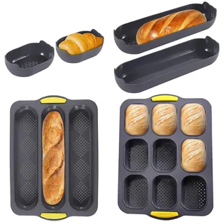 JAOGAUS 6 Stück Baguette-Backblech, Hochwertige Brötchen Backform, Baguetteblech, Baguette Backform, Brotbackformen, Perforiert, Non-Stick Food Grade Leicht zu Reinigen, Brot Backen Zubehör (Grau)
