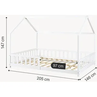 [en.casa] Hausbett Hesel 140 x 200 cm Kiefer massiv weiß