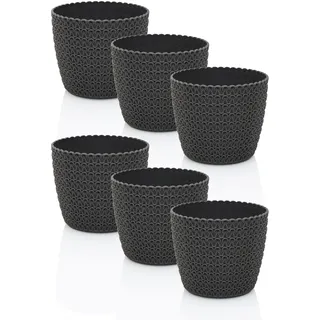 idea-station RIBA Blumentopf Set 6 x 11 cm - anthrazit - bruchsichere Blumentöpfe aus Plastik für verschiedenste Pflanzen, Blumen - Matte Übertöpfe für innen und außen