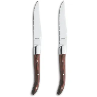 Amefa Royal Steak Steakmesser Set 2-teilig Holzgriff | Messer mit mikrogezahnter Klinge | Messer für Steak, Fleisch und Pizza