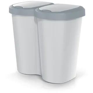 Abfallkorb Compacta B Duo grau/aschgrau Fassungsvermögen 40L ein Fach zwei Deckel Wandmontage NDBS40-429U_427C - Grau