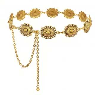 WHIPPY Damen Concho Kettengürtel taillenkette Türkis Taille Gürtel verstellbarer Metall Western Cowgirl Gürtel für Kleid,130cm+Gold
