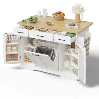 Stilvora Servierwagen in Weiß Kücheninsel mit klappbarer Arbeitsplatte und Rollen für Küchen, B120/T45 (70)/H87cm , Holzwerkstoff , Rechteckig , 120x87x70 cm , Küchen, Küchenmöbel, Kücheninseln