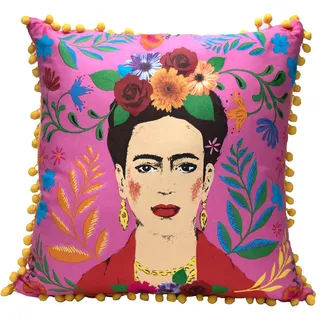 Talking Tables Rosa Frida Kahlo Kissen und Bezug mit Pom Poms | Boho dekoratives Kissen für Wohnkultur, inspirierende Frauengeschenke, Schlafzimmer, Sofa, Stuhl, Large, Null, Boho-Cushion