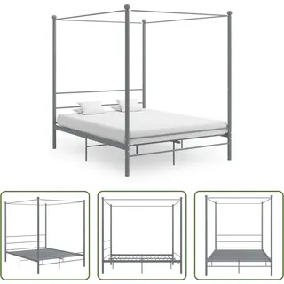 The Living Store Himmelbett Grau Metall 160x200 cm - Grau