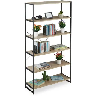 Relaxdays Standregal Industrial, hohes Bücherregal, offenes Design mit 6 Fächern, HBT 180x95x35 cm, aus PB/Metall, braun