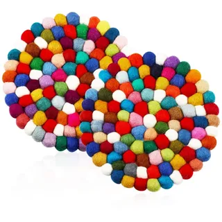 2er Set Filz Untersetzer und Topfuntersetzer handgefertigt in Nepal (Mehrfarbig, 20 cm, Rund)