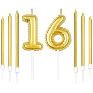Gold 16th Geburtstagskerze, Gold Zahl 16 Kerzen für Kuchen, Gold dünne Party Kerzen, Happy Birthday Kerzen, Gold Kuchen Kerzen Kuchen Toppers für Mädchen Jungen Frauen Männer Geburtstag Dekor