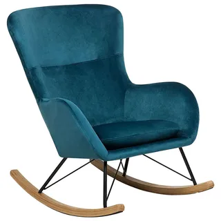 Beliani Schaukelsessel Samtstoff Seeblau Ellan , Blau, Schwarz, Hellbraun , Textil , 71x97x90 cm , Wohnzimmer, Sessel, Schaukelstühle
