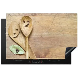 MuchoWow Herdabdeckplatte Holz - Löffel - Braun - Smiley 81x52 cm , Kunststoff , Rechteckig , 81.2x0.2x52 cm , Made in Europe , Küchen, Küchenelektrogeräte, Herde, Herdabdeckplatten