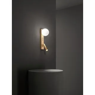 Fog - Nachttisch-Wandleuchte mit USB und USB-C, 3 W LED + G9, weiße Kugel, 3000 K, verstellbarer Körper, Glasdiffusor - Perenz - Gold
