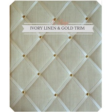 Pinnwand, extra groß, 48 x 60 cm, elfenbeinfarbenes Leinen, goldfarbene Details, Pinnwand, Nachrichtenbrett