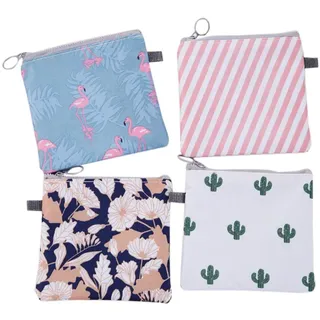 4 Stücke Damenbinde Tasche Sammeln Taschen für Frauen Mädchen (Kaktus, Flamingo, , Streifen, 1 Stück)