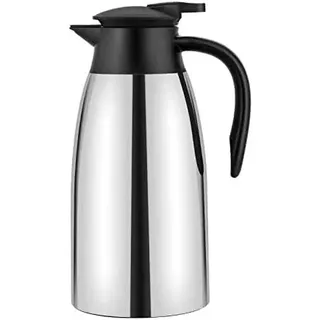 Isolierkanne 2L, Thermoskanne Edelstahl Doppelwandige Vakuumisolierung Kaffeekanne Teekanne Kaffee Topf für Tee oder Kaffee Druckverschluss hält Getränke 24h Kalt und Warm, Silber