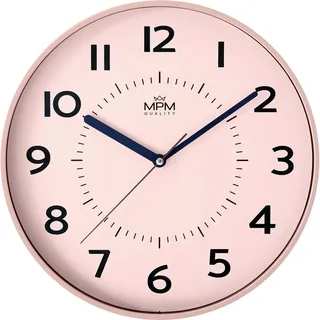 MPM Quality Design Kunstoff Wanduhr, Rosa, große arabische Ziffern, Quarz-Uhrwerk, ∅ 320 mm, Modern, Analog Wand Uhr, Wanddeko, Dekoration für Wohnzimmer, Küche, Büro, Schlafzimmer