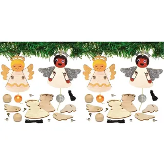Baker Ross AX386 Engel Puppendekorationen aus Holz Bastelset für Kinder - 4 Stück, Festliche Kreativsets und Bastelbedarf zum Basteln und Dekorieren zur Weihnachtszeit (Packung mit 2)