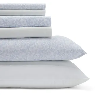 Laura Ashley Bettwäsche-Set für King-Size-Bett, Baumwoll-Perkal, 6-teilig, frische und Coole Heimdekoration (Belle Blue Cashmere, King-Size)