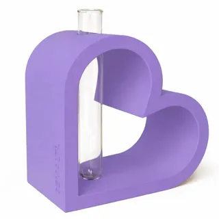 SEMALTI Herz-Vase mit Reagenzglas – Minimalistische Moderne Deko (Violett) | inkl. Gläschen für Blumen oder Duftöl, modernes Design, Geschenk für Hochzeit, Geburtstag, Valentinstag, Muttertag