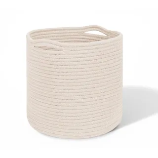 Waschekorb aus Baumwolle mit Griffen,30 x 30 cm Wäschekorb Beige, Korb Geflochten, Körbe für Regal, Toilettenpapier Aufbewah für decken, spielzeug, kuscheltier,Kleidung