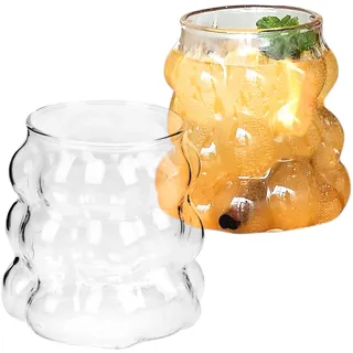 DENUOTOP 2 Stück Bubble Gläser 350ml, Matcha Gläser, Fancy Wassergläser aus Borosilikatglas, Iced Latte Macchiato Trinkgeschirr, Universalgläser für Kaffee, Wasser, Saft, Milchshake