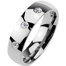 Paula & Fritz® Klassischer Dom Ring aus Chirugenstahl Edelstahl 316L Silber 4mm breit mit DREI Zirkonia 57 (17)