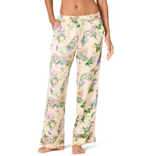 Amazon Essentials Damen Pyjamahose aus Satin in normaler Passform in voller Länge, Beige Pfirsich Floral, L