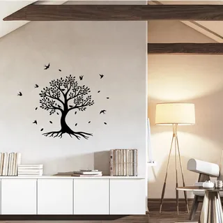 SUPERDANT Baum des Lebens Wandtattoo Stammbaum Wandsticker Vögel Zweige An Einem Baum Wandaufkleber Wandkunst Silhouette Vinyl Wandsticker Für Frauen Schlafzimmer Küche Dekoration