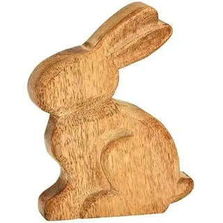 TEMPELWELT® Dekofigur Hase Osterhase sitzend 15 cm - Mango Holz massiv Natur braun - Holzhase Holzfigur Aufsteller für Osterdekoration Frühling Ostern