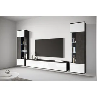 INOSIGN Wohnwand INOSIGN "Kenia, Vitrine Türanschlag links/rechts wechselbar", schwarz-weiß (matera anthrazit, weiß hochglanz), Glas, Hartfaserplatte, Holzwerkstoff, Kunststoff, Kastenmöbel-Sets, Wohnwand, Vitrinen mit Eckverglasung, hängend und stehend 