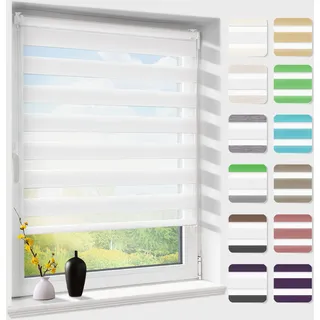 Doppelrollo klemmfix ohne Bohren, Duo Rollos für Fenster & Tür mit Bohren, Version 2025 Weiß B45 x H150cm (Stoffbreite 41cm), Sonnenschutz Klemmrollo Fensterrollo Zebrarollo Seitenzugrollo