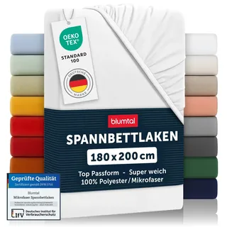 Blumtal® Spannbettlaken 180x200cm aus Microfaser - Oekotex zertifiziertes Bettlaken 180x200 - Leintuch 180x200 / Spannbettuch 180x200cm - Spannleintuch 180x200-180x200 Spannbettlaken - Laken - Weiß
