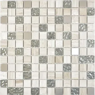 Glasmosaik Naturstein Beige Grau Silber Holzoptik cream 82-0108 i 10Mosaikmatten