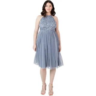Maya Deluxe Damen Neckholder-Midikleid mit Verzierungen Brautjungfernkleid Blau Größe 34