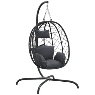 vidaXL Hängesessel Ei mit Kissen Poly Rattan & Stahl