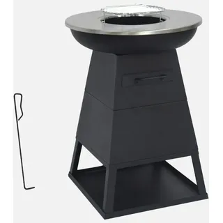 sweeek - Feuerschale Grill Ø59cm schwarz mit Grillrost und Stauraum - Schwarz - Schwarz