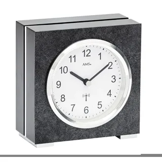 AMS F5152 Funk-Tischuhr mit Holzgehäuse und Aluminium - Schwarz, Weiß