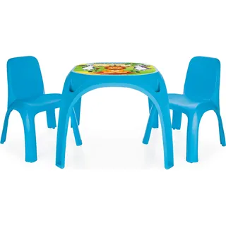 Stabile Kindersitzgruppe blau, 1x großer Tischöberfläche, Tiermotive und 2xKinderstühle - Blau