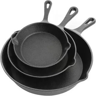 Gelddg Gietijzeren Kookgerei Set - 16/20/26 cm - Driedelige Zwart Set für Grill und Induktionsherd - inkl. Pfanne und Wok - Schwarz