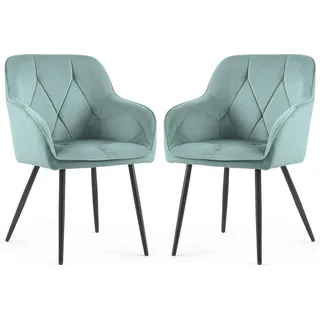 2er Set Velours Esszimmerstühle DIAMANTE Türkis mit schwarzen Beinen - Türkis