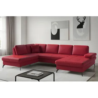 Wohnlandschaft SIT & MORE "Morris Jubi, Breite 300 cm", feuerrot, Sofas, B/H/T: 300cm x 83cm x 202cm, NaturLEDER Stoff, Ottomane links, Mit Armteilverstellung,mit Armteilverstellung, Wohnlandschaft, mit Armteilfunktion, optional mit Bettfunktion, B:300cm H:83cm T:202cm