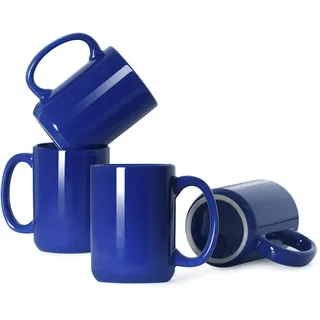 Smilatte 450ml Porzellan Kaffeetassen, Große Tassen Set 4er, Keramik Teetasse Groß mit Griff Coffee Mug Cup für Tee Cappuccino, Blau